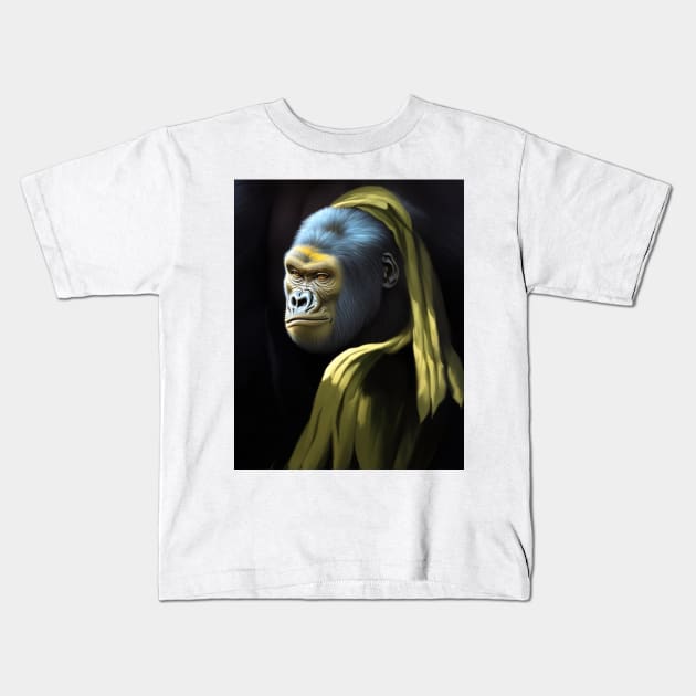 A gorilla who wanted to be 'Girl with a Pearl Earring' Kids T-Shirt by CRAZYMAN